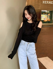Hanni Noir Off-Shoulder Long Sleeve Tee