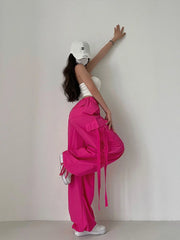 Rora Hot Pink Wideleg Drawstring Pants