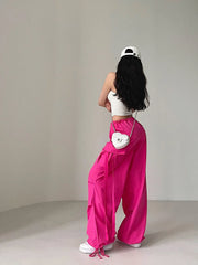 Rora Hot Pink Wideleg Drawstring Pants