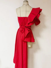 Red Ruffled Off-Shoulder Dress