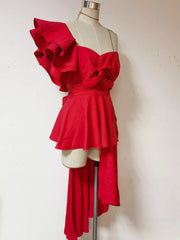 Red Ruffled Off-Shoulder Dress