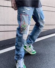 Jimin Patchwork Distressed Jeans