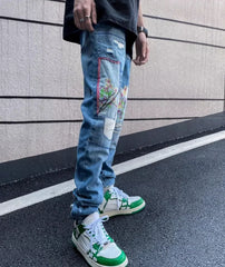 Jimin Patchwork Distressed Jeans
