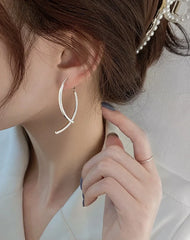 Jimin Silver Curved Stick Drop Earrings