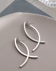Jimin Silver Curved Stick Drop Earrings