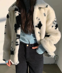 Jisoo Cow Print Fur Jacket