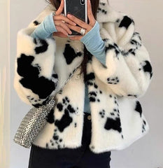 Jisoo Cow Print Fur Jacket