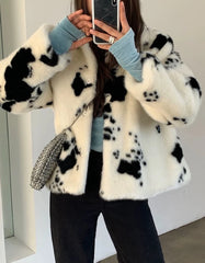 Jisoo Cow Print Fur Jacket