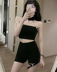 Lia Black Halter Chain Crop Top