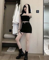 Lia Black Halter Chain Crop Top