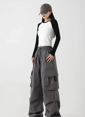 Minji White Contrast Long Sleeve Top