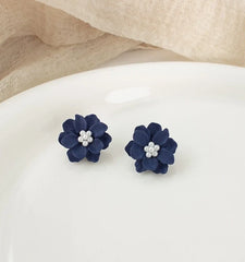Jimin Navy Flower Gem Earrings