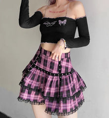 Ningning Lilac Plaid Skirt