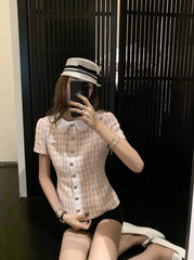 Jennie Checkered Tweed Top