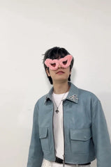 Seungmin Pink Heart Fur Sunglasses