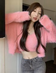 Jisoo Furry Knit Crop Set