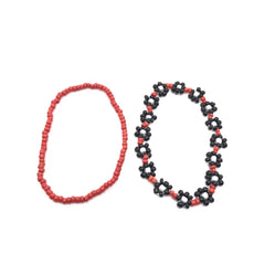 Taehyung Red Black Beaded Bracelet Set