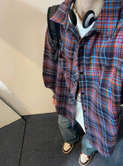 Jin Red Blue Plaid Oversized Shirt