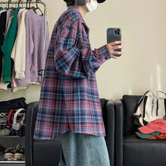 Jin Red Blue Plaid Oversized Shirt