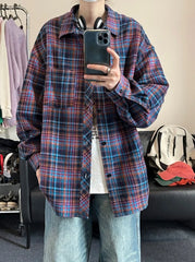 Jin Red Blue Plaid Oversized Shirt