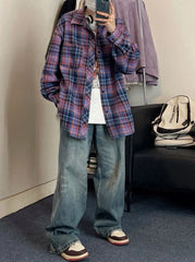 Jin Red Blue Plaid Oversized Shirt