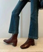 Jin Red Faux Leather Block Heel Boots