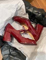Ruka Glossy Bow-Accent Block Heels