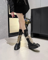 Rose Combat Lace-Up Boots