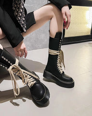 Rose Combat Lace-Up Boots