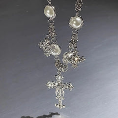 Yeji Silver Cross And Pearl Necklace