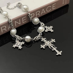 Yeji Silver Cross And Pearl Necklace