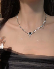 Karina Silver Dripping Black Heart Necklace