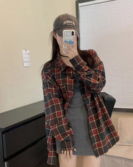 Taehyung Ash Crimson Plaid Shirt