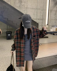 Taehyung Ash Crimson Plaid Shirt