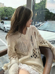 LeeKnow Crochet V-Neck Sweater