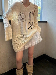 LeeKnow Crochet V-Neck Sweater