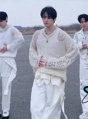 LeeKnow Crochet V-Neck Sweater