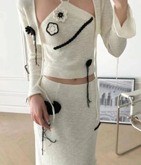 Danielle Ivory Flower Embroidered Cardigan