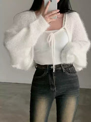 Winter Fuzzy Front-Tie Cropped Cardigan