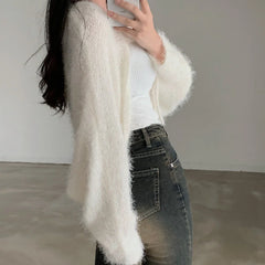 Winter Fuzzy Front-Tie Cropped Cardigan