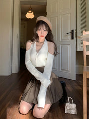 Karina White Halter Long Sleeves Top