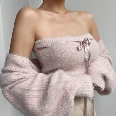 Wonyoung Knitted Tube Top And Cardigan