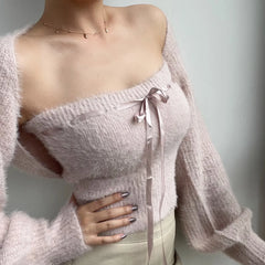 Wonyoung Knitted Tube Top And Cardigan