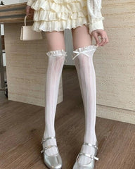 Yuna White Lace High Socks