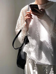 Taehyung Ivory Net Long-Sleeve Top