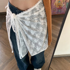 Iroha White Floral Lace Skirt