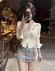 Ryujin White Slim Fit Crop Shirt