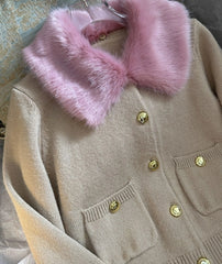 Wonyoung Brown Fur Collar Cardigan