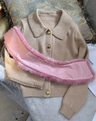 Wonyoung Brown Fur Collar Cardigan