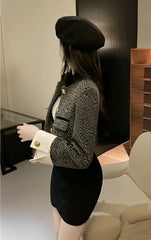 Yujin Black Round Neck Tweed Jacket